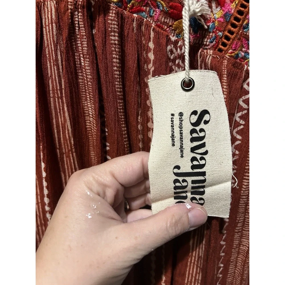 Savanna Jane Brown Cream Floral Embroidery Top Sz M NWT Western Boho Festival - Picture 4 of 7